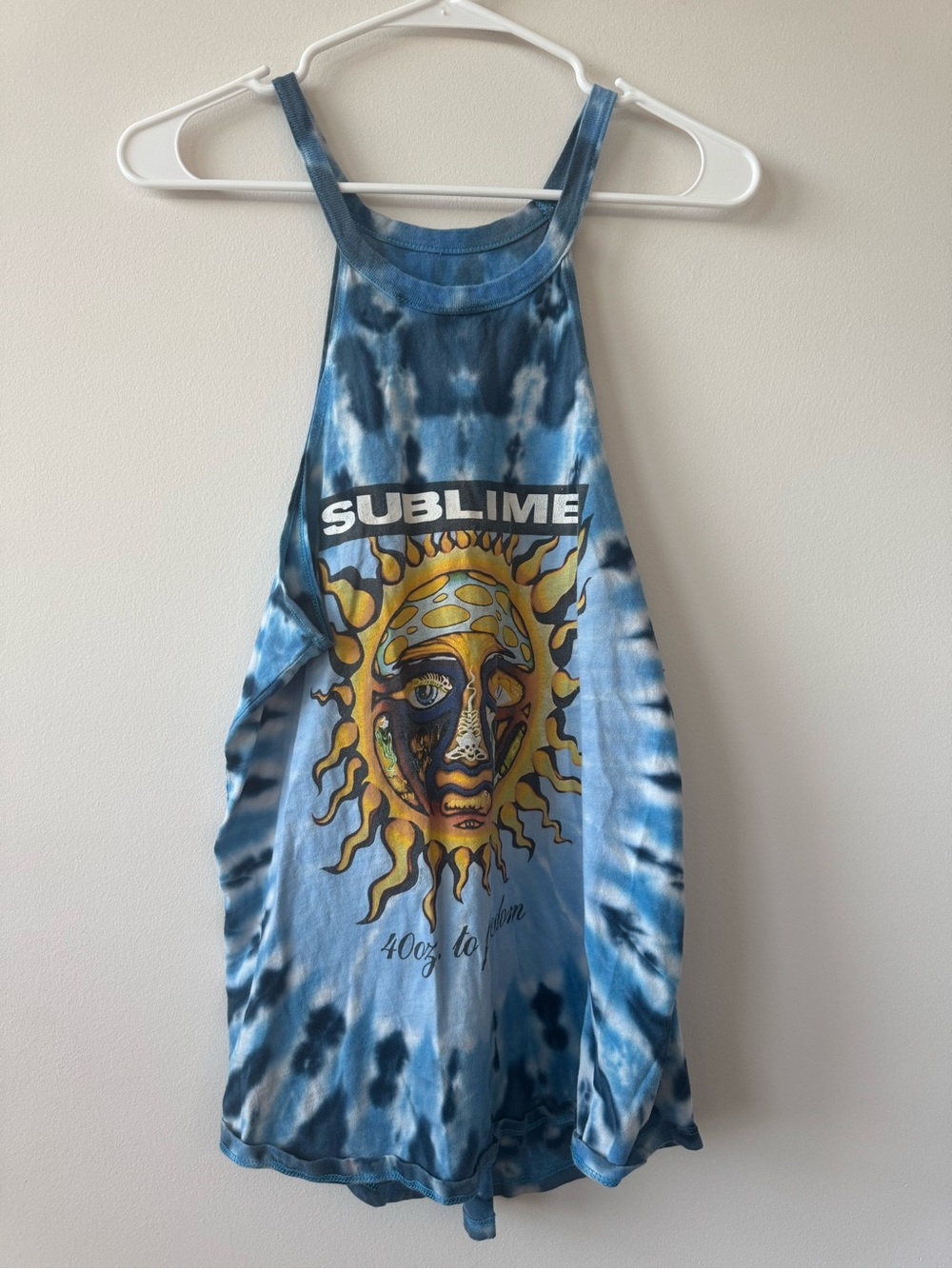 Sublime Blue Tie-Dye Band Halter Tank Top Hippie Retro Sz XL